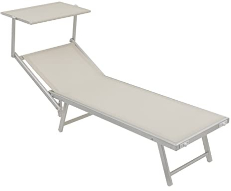 Baroni Home Lettino Prendisole con Struttura in Alluminio e Tetto Parasole, Comodo e Resistente lettino da giardino, Spiaggia, Piscina Rivestito in Textilene, 60x190x35 Bianco