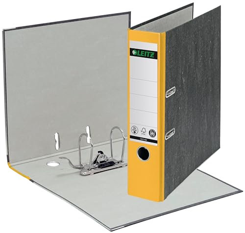 Leitz Qualitäts-Ordner 180°, 20er Pack, A4, klimaneutral, 100% recycelter Karton, 8 cm Rückenbreite, Wolkenmarmor-Papier (Gelb)