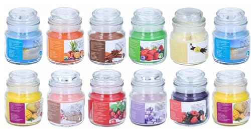 12 Stück Duftkerze im Glas mit Deckel Aromakerze In 12 Verschiedenen Düften Raumduft Duft Kerze