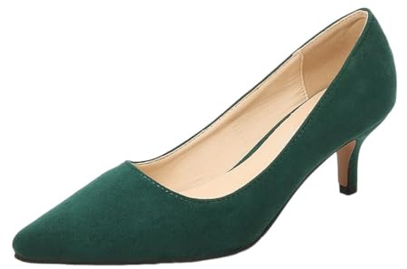 Oanviso Femme Bout Carré Escarpins Elegant Bloc Petit Talon Bout Fermé À Enfiler Pumps de Mariage à Talon Chaton Chaussures Pointues Sexy Epais Talon Haut B Vert 38 EU
