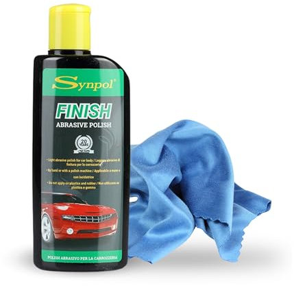 Synpol - Kit Crema Abrasiva più Panno in Microfibra - Rimuove le Imperfezioni - Macchie di Calcare, Ossidazioni e Graffi Leggeri - Auto e Moto, Liscia e Lucida Perfettamente