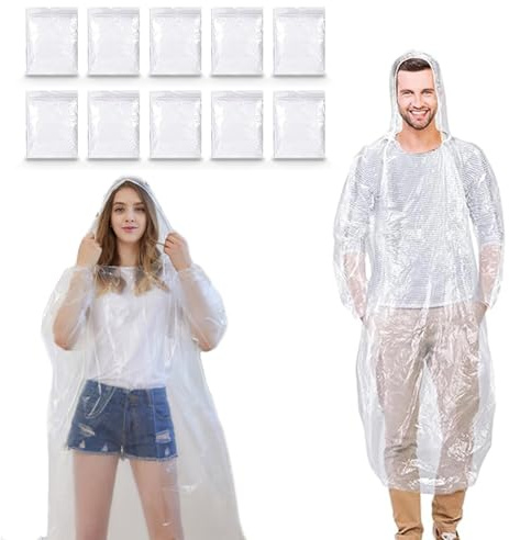 AHEJIOO 10 poncho antipioggia trasparente usa e getta, unisex, adulti, impermeabile, ideale per concerti, campeggio, attività all'aperto