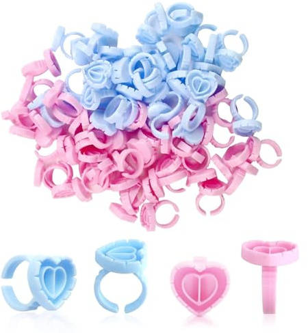 200 Pcs Glue Rings, Blue Lashes Glue Ring Cup Plastic Makeup Glue Holder Rings Lashes Quick Blossom Cups for Eyelash Extension