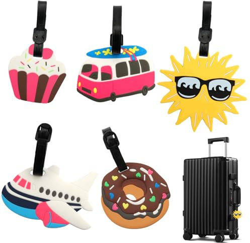 Jinsion Lot de 5 Étiquette Valise Avion, Etiquettes de Bagage en Silicone