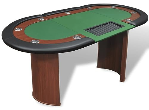 Sufrk Mesa de póquer para 10 jugadores, estación de distribuidor, bandeja de chip verde, mesa de póquer plegable para juegos, base de acero, parte superior de fieltro, octágono, Blackjack, casino