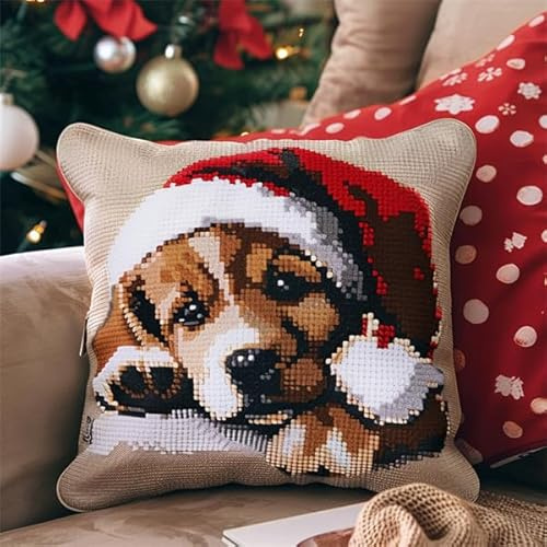 kitphoenix Cuscino Punto Croce da Ricamare Natale Punto Croce Kit da Ricamare 45x45cm Fai da te per Adulti Principianti per Arredamento Casa