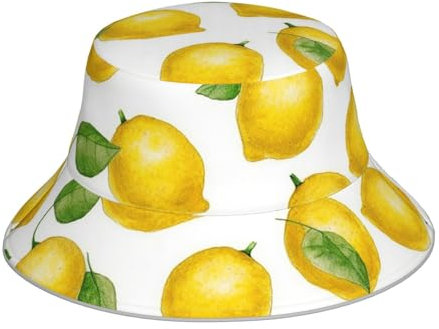 Chapeau cloche jaune citron réversible double face pour la plage, le soleil, la pêche, etc, noir, taille unique