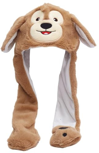 Mütze mit beweglichen Ohren süße Tiermütze mit Affenmotiv und beweglichen Ohren weiche Plüschmütze mit Pfoten Unisex Winter Weihnachten Geburtstagsgeschenke Braun