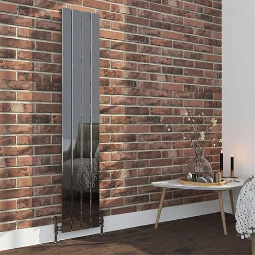 Lynwood Radiatore verticale a colonna singola a pannello piatto, cromato scuro, perfetto per camera da letto, cucina e soggiorno, termosifoni moderni per riscaldamento centralizzato, 1600 mm x 300 mm