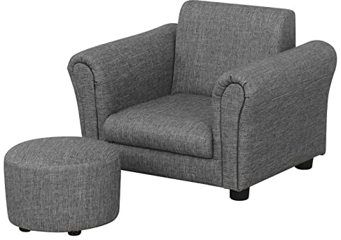 DGBAOBEI Kids Sofa Chair with Foot Stool,PVC Leather Children Sofa Couch,Upholstered Toddler Armchair for Kids Under 4 Years Old,Single Kids Room Armchair(Grey)