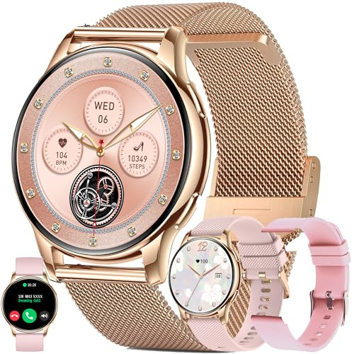 1,32 HD Smartwatch Kvinnor med Telefonfunktion, 300mAh Batteri, Fitness Tracker Pekskärm, Smartklocka med Sömnmonitor 123 Sportlägen Sportklocka Fitnessklocka Armbandsur för Android IOS (Guld)