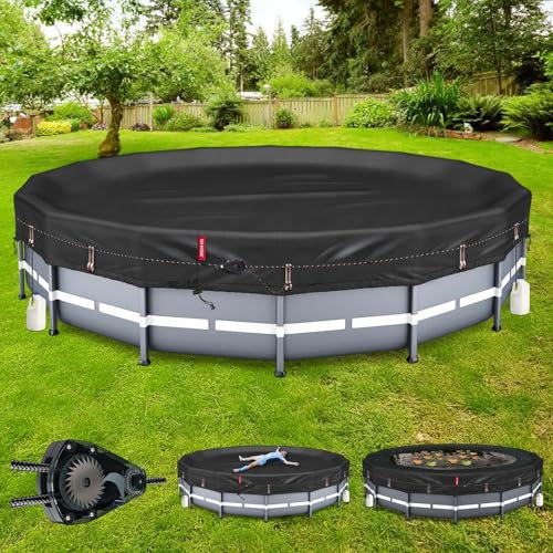 QH.HOME 18ft Round Pool Cover,[Ultimate Windproof & Tear-Resistant Fabric],Snug Fit with Patented Ratchet & Weight Rings,Solar Pool Cover for Above Ground Pools, Blocks Leaves &Waterproof