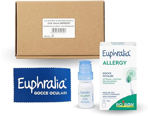 Euphralia Allergy - Gocce Oculari, Allergia, Congiuntivite Allergica, Fastidio Oculare, con Acido laluronico e Vitamina B12 - Flacone da 10 ml + Panno occhiali