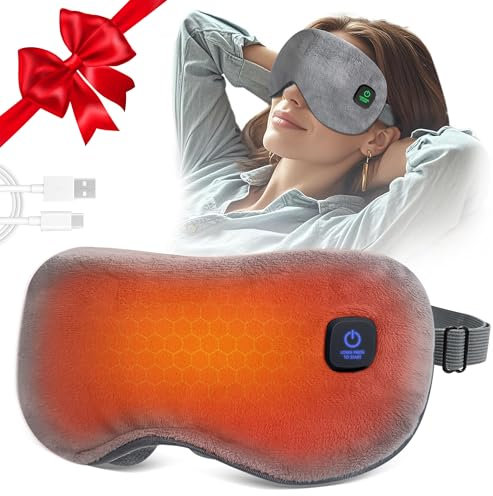 Heated Eye Mask, BOYUNSHI Cordless Eye Mask for Dry Eyes and Fatigue, 3 Heat Levels Rechargeable Warm Eye Compress with Adjustable Strap, Ideal Gifts for Women & Men, Sleep, Travel, Washable