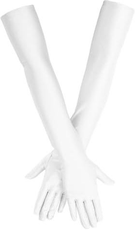 ZPLASK Long White Gloves, Elegant White Satin Opera Gloves for Women, Bridal Party Wedding Prom Costume Evening Events