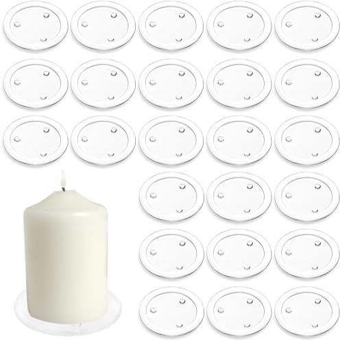 24 Pack Glass Candle Plates for Pillar Candles, 10cm Clear Round Candle Trays Bulk, Wax Drip Catcher Protector for Wedding Centrepieces Church Candles