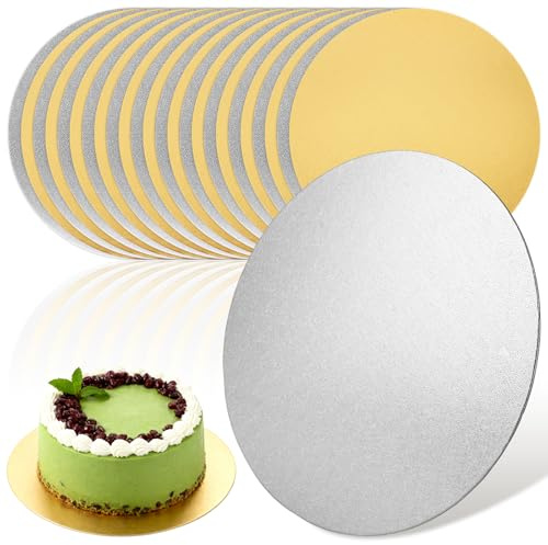 APACALI 20 Stück Cakeboard 30 cm Rund, 2mm Tortenunterlage Rund, Wiederverwendbar Tortenplatte für Transport Kuchen und Torten, Gold und Silber