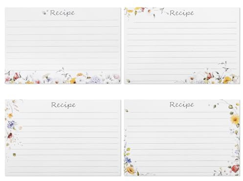 40 biglietti di ricette vuoti, 15 x 10 cm, double-face, con motivo floreale di campo, libri di cucina per matrimoni, bomboniere, per registrare piatti, menu e diario della cucina