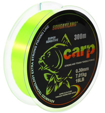 Yun Nong Fluorescent Carp Fishing Line - Fast Sinking Monofilament, 300m/1000m (0.28/0.30/0.33/0.35/0.40mm) for Low-Light Freshwater Fishing