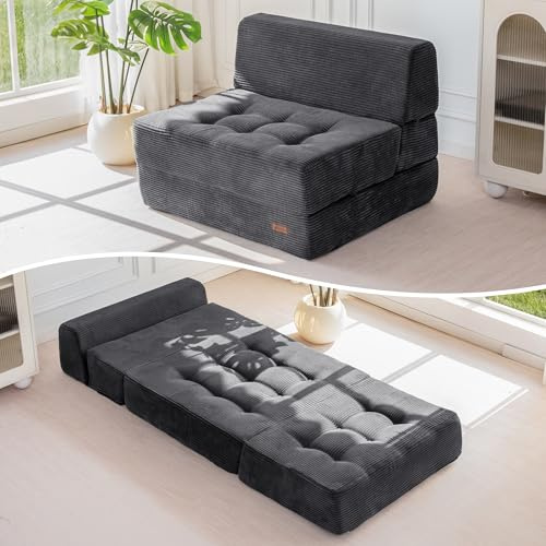 MAXYOYO 8 Folding Sofa Bed, Convertible Sleeper Sofa Lounger Foldable Mattress, Wedge Shape Floor Couch Tufted Fold Out Chair Bed Comfy Floor Couch Lounge for Living Room Bedroom, Single, Dark Grey