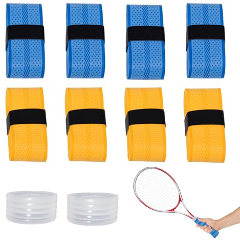 YZDZSW 10 stycken greppband, tennisracket, set – 110 cm, halkfria band med fixeringsringar och självhäftande remsor, absorberande och dämpande för badminton, squash, padel, pickleball (orange blå)