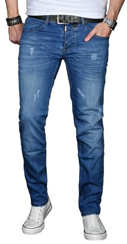 ALESSANDRO SALVARINI Herr Slim Fit Jeans Byxor Denim Stretch Jeans Jeans Jeans Washed, Blå använd, 36W / 32L