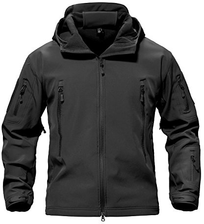 Waterproof Jackets Mens Winter Military Hooded Jacket for Men Windbreakers Softshell Jacket Men Tactical Combat Jackets and Coats for Men Skiing Snowboard Full Zip, Black, Medium (Tag L)