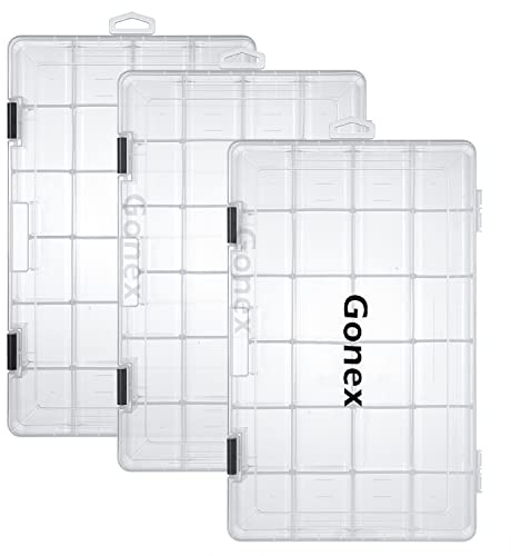 Gonex Scatole per esche da pesca 3 pezzi, organizer in plastica trasparente con 24 scomparti