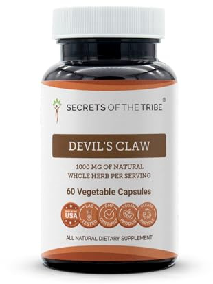 Secrets of the Tribe Devil's Claw 60 Capsules, 1000 mg, Devil's Claw (Harpagophytum Procumbens) Dried Root (60 Capsules)