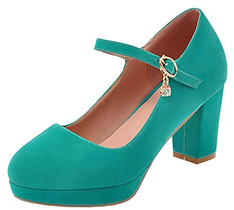 Loveouo Mary Jane - Scarpe da donna con tacco alto, con fibbia da 9 cm, Turchese (Turquoise), 35 EU