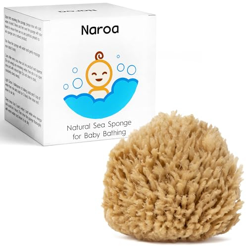 NAROA Natural Baby Bath Sponge in Gift Box | Soft Sea Unbleached Sea Washcloth for Babies | Newborn Shower Time Essentials | Pregnancy Registry Boy Girl