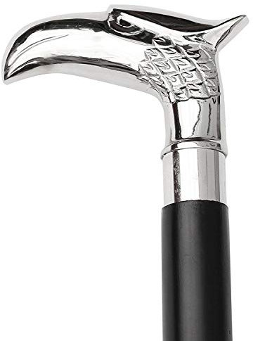 Ajuny Bastone da Passeggio per Uomini Donne Anziani Pieghevole in Legno con Manico Classico in Nichel con Aquila e Punta in Gomma Antiscivolo Finitura Argento Canna Decorativa Regali 36 Pollici