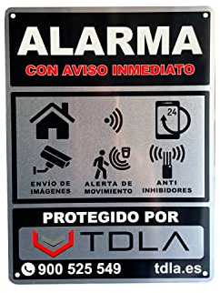 Cartel alarma AUTENTICO Tdla Cartel Zona Videovigilada - Señal Aviso Policia - Carteles Disuasorios - Interior Y Exterior - Placa alarmas videovigilancia 28X21CM