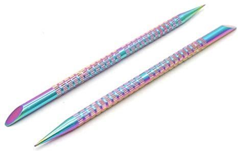2 Pcs Holographic Stainless Steel Sticks Double Sided Nail Art and Cuticle Pusher Remover Manicure Pedicure Tool