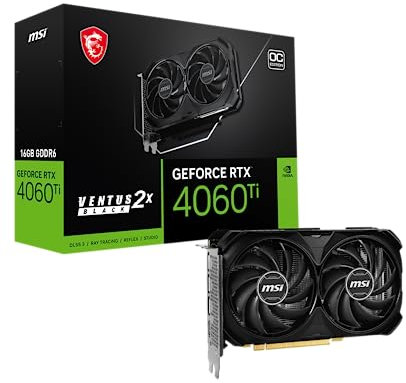 MSI Gaming GeForce RTX 4060 Ti 16 Go GDRR6 Boost Clock : 2625 MHz 128 Bits HDMI/DP Nvlink TORX Fan 4.0 Ada Lovelace Architecture Carte Graphique (RTX 4060 Ti Ventus 2X Noir 16G OC)