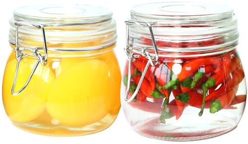 Glass Jars With Airtight Lid 16 Oz (Set Of 2) Wide Mouth Mason Glass Airtight Storage Canisters Leakproof For Coffee Sugar Nuts Spice Refrigerator Pickles & Preserves Tea For Fridge Kitchen Pantry