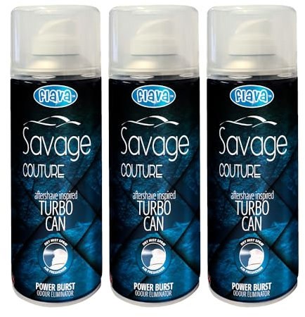 Savage Couture Turbo Car Air Freshener Spray – Powerful, Strong & Long Lasting Odour Eliminating Masculine Scent – Interior Freshener & Essential Car Accessories for Men and Women – 400ml, 3 Pack