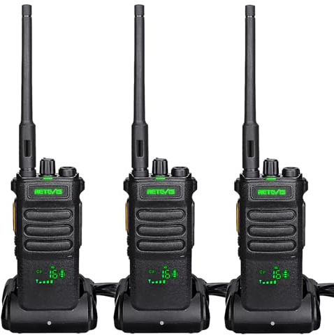 Retevis RT86 Walkie Talkie Långdistans med Hörlurar, 16 Kanaler 2600mAh Kraftig Handhållen Sändtagare, VOX Squelch Scan Ficklampalarm 2-Vägs Radio för Säkerhet, Byggarbetsplats (Svart, 3St)