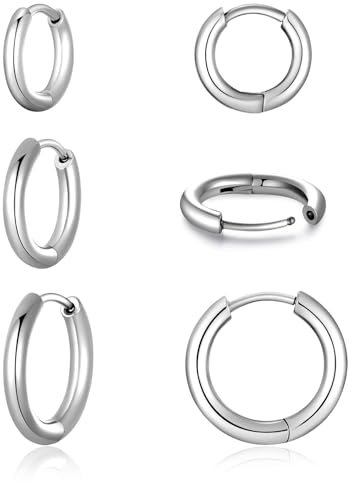 Titan Creolen Ohrringe 3er Set für Damen Herren G23 Titan Creolen Hypoallergen Klein Klappcreolen Kreolen Knorpel Helix Ohrpiercing 8/10/12mm,2.5mm Breite