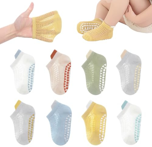 YANWANG 8 Pares de Calcetines Antideslizantes para Bebé Calcetines de Malla para Bebés Niños Niñas