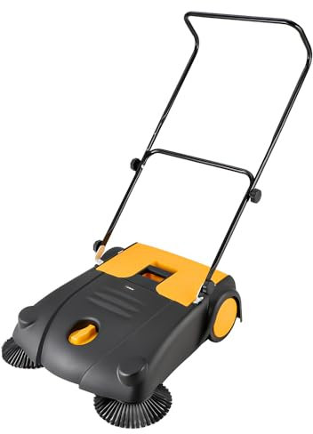 Hoteche 28-Inch Walk Behind Outdoor Manual Push Floor Sweeper, 4-Gallon Capacity, 30200 ft²/h Sweeping Efficiency, Lightweight Non-Electric Sweeper for Driveways, Patios, and Warehouses