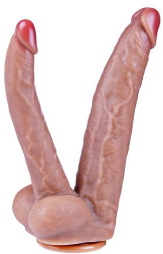 26 cm großer Doppelkopf Dildo, vaginaler und analer Doppelkopf-realistische Dildo, mit starkem Saugfuß,Silikon G-Punkt Doppel-Dildo, XXL dicker vaginaler und langer Analplug,geeignet für Frauen/Lesben
