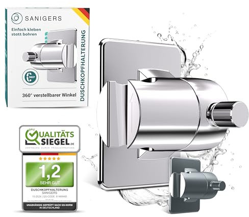 SANIGERS® Duschkopfhalterung ohne Bohren I EXTRA STARKER HALT I Duschhalterung ohne Bohren, Brausehalter ohne Bohren, Duschbrause Halterung ohne Bohren, Handbrause Halterung ohne Bohren (chrom)