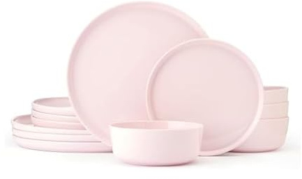 Mikasa Madison Pastel Bone China Lightweight Chip Resistant 12 Piece Dinnerware Set, Pink