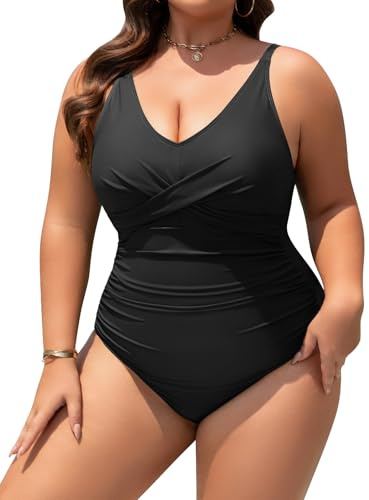 Vijamiy Costume Intero Donna Taglie Forti Sexy Scollo a V Push Up Costumi da Bagno Imbottito Reggiseno Curvy Swimwear Piscina Moda a Blocchi di Colore L-4XL(Nero,3XL)