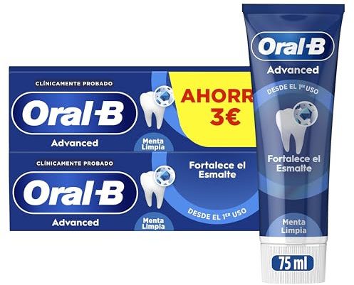 Oral-B Advanced Fortalece El Esmalte Pasta De Dientes Con Flúor, Pack 2 x 75 ml, Protege El Esmalte, Dentífrico Anticaries Con Sabor Eucalipto Refrescante