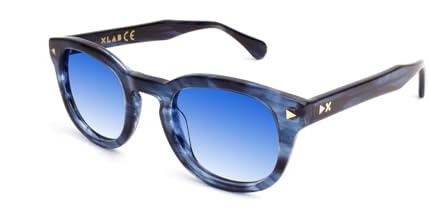 X-LAB XLAB 8004 Occhiali da sole stile moscot, 48mm, Blu striato/Azzurro sfumato Unisex