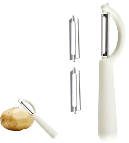 Sparschäler mit 2 Ersatzklingen – Edelstahl Gemüse- & Kartoffelschäler, Kompatibel mit Tupper, Fackelmann, Fiskars, Westmark – Karottenschäler, Obstschäler, Gurkenschäler für Links- & Rechtshänder