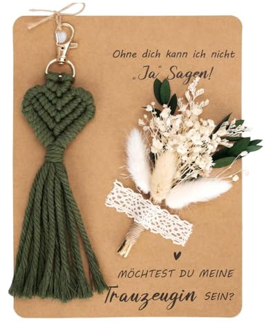 poraceous Frågor om gåvor till hedersdöttrar, vill du vara min brudtärna, present till hedersdotter, kort med bukett torkade blommor, makramé nyckelringar