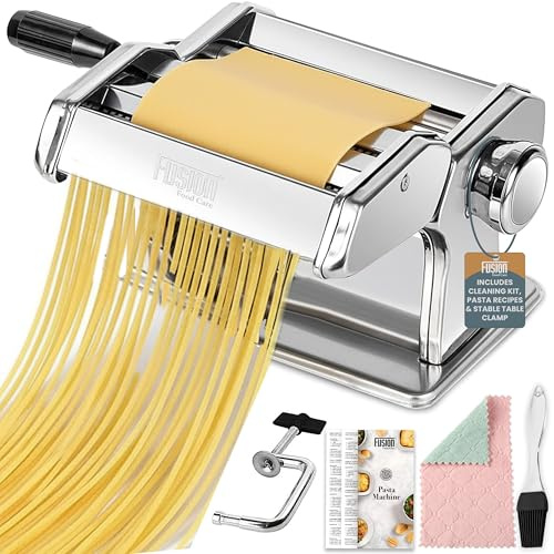 Fusion Food Pasta Maker Machine 3 in 1-430 Stainless Steel Manual Pasta Roller Machine - 3 Cutting Rollers for Spaghetti, Tagliatelle, Fettuccine, Lasagne Sheets Adjustable Spaghetti Maker